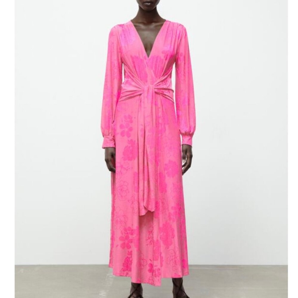 PINK MIDAXI LONG JACQUARD DRESS Size Medium
